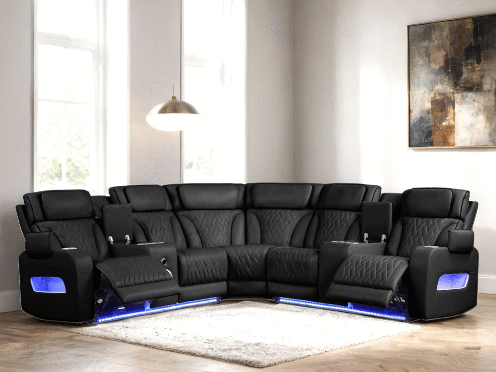 Spain Black Power Reclining Sectional (Power Headrests)